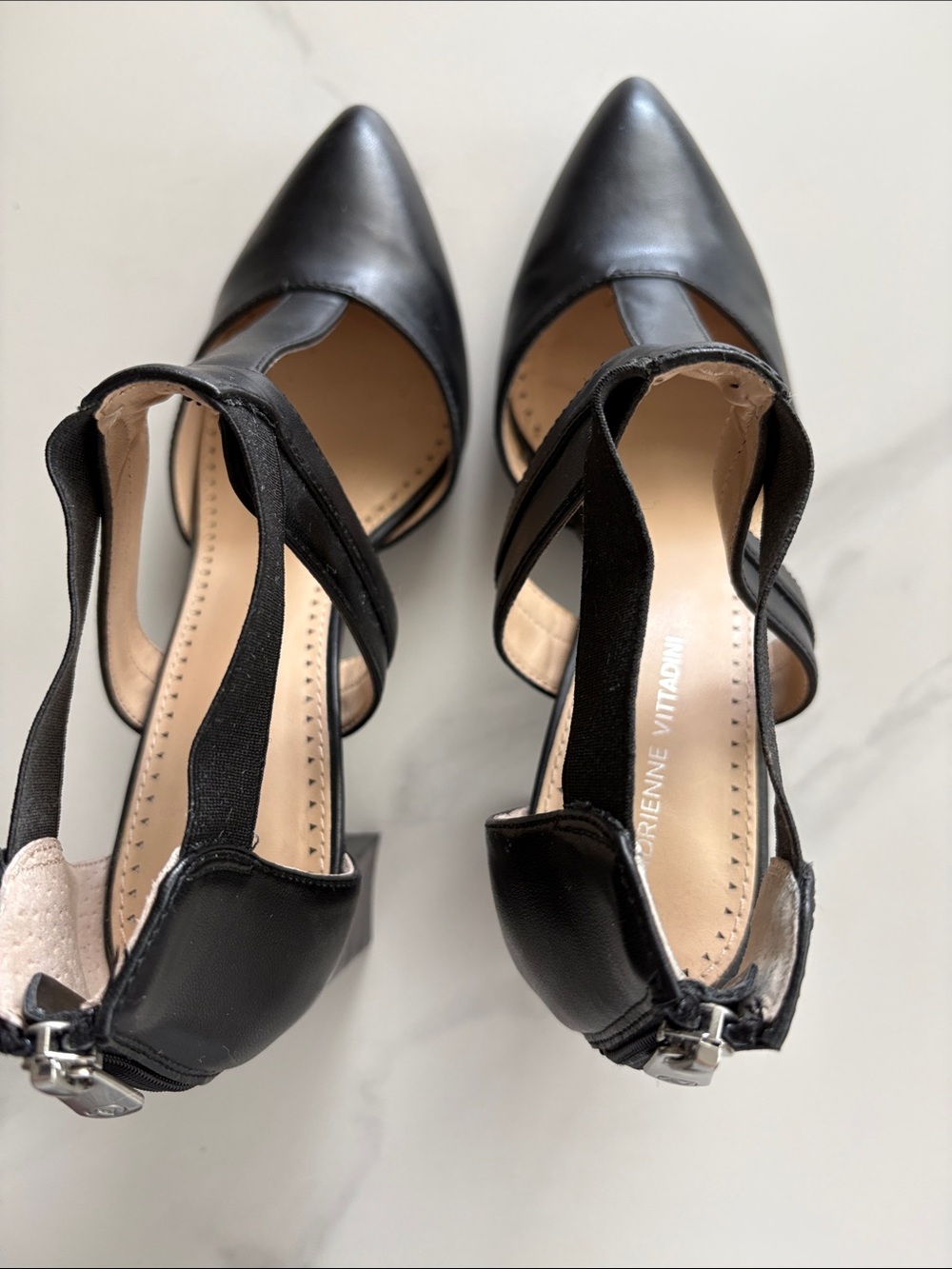 Adrienne Vittadini Black T-Strap Pointed Toe Heels - Picture 2 of 10